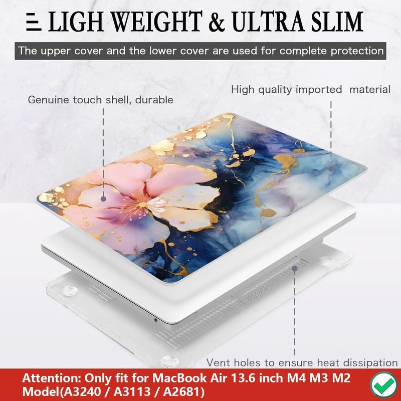 CISSOOK Compatible with MacBook Air 13.6 inch Case M2 M3 M4 Release 2025 2024 2023 2022, Plastic Hard Shell Case Keyboard Cover Screen Film for MacBook Air 13 inch A3240 A3113 A2681, Marble Flower - Image 4
